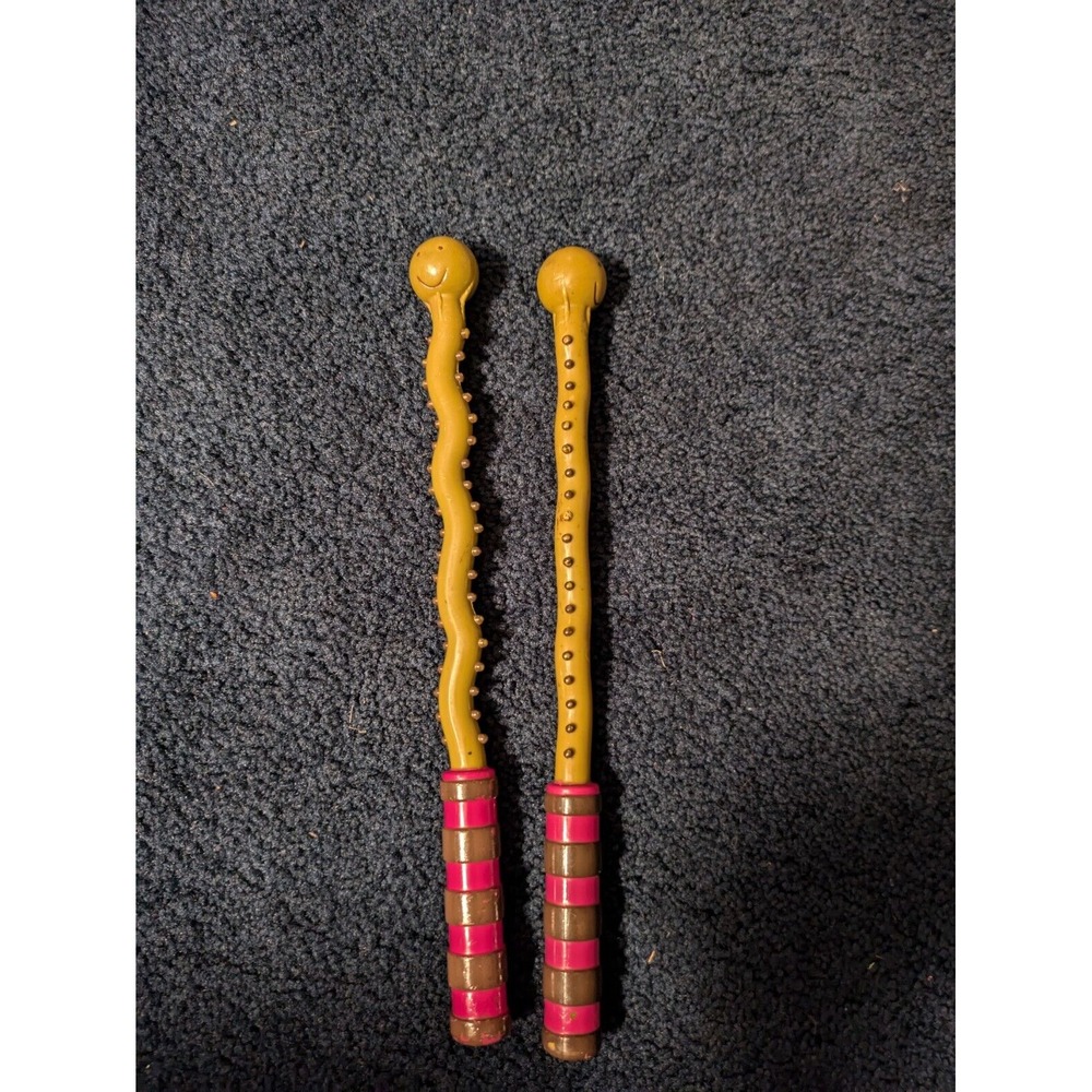 Vintage Toy Drum Sticks Instrument Olive Green Pink Striped Baby Toddler use any